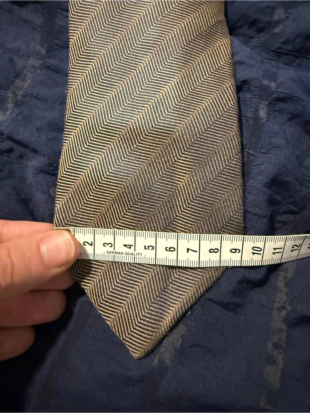 BOSS Beige and Navy Herringbone Silk Tie